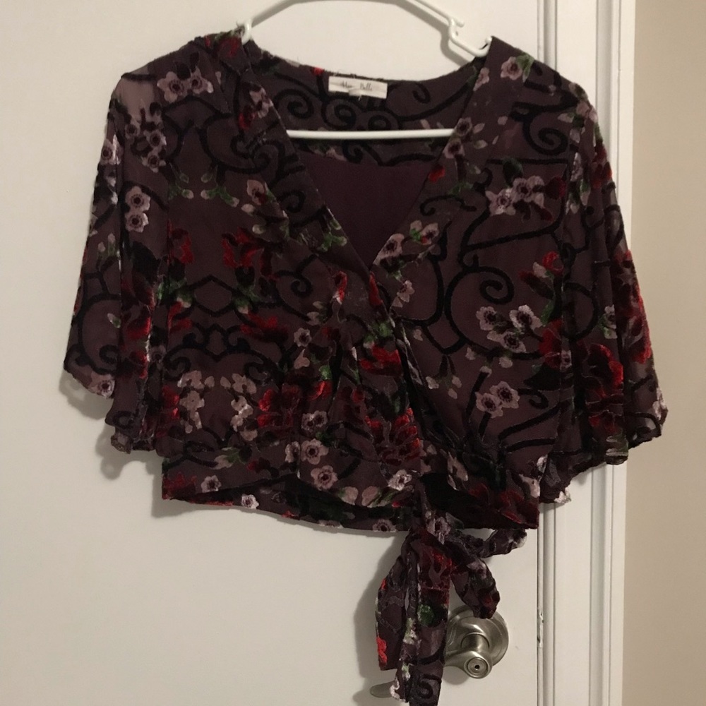 Purple velvet wrap crop top